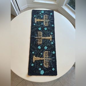 Celebrate Together Hanukkah Menorah  Beaded Table Runner - 36" - NWT